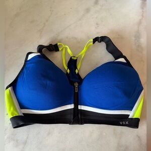 VSX Blue and Neon Yellow Front-Zip Sports Bra